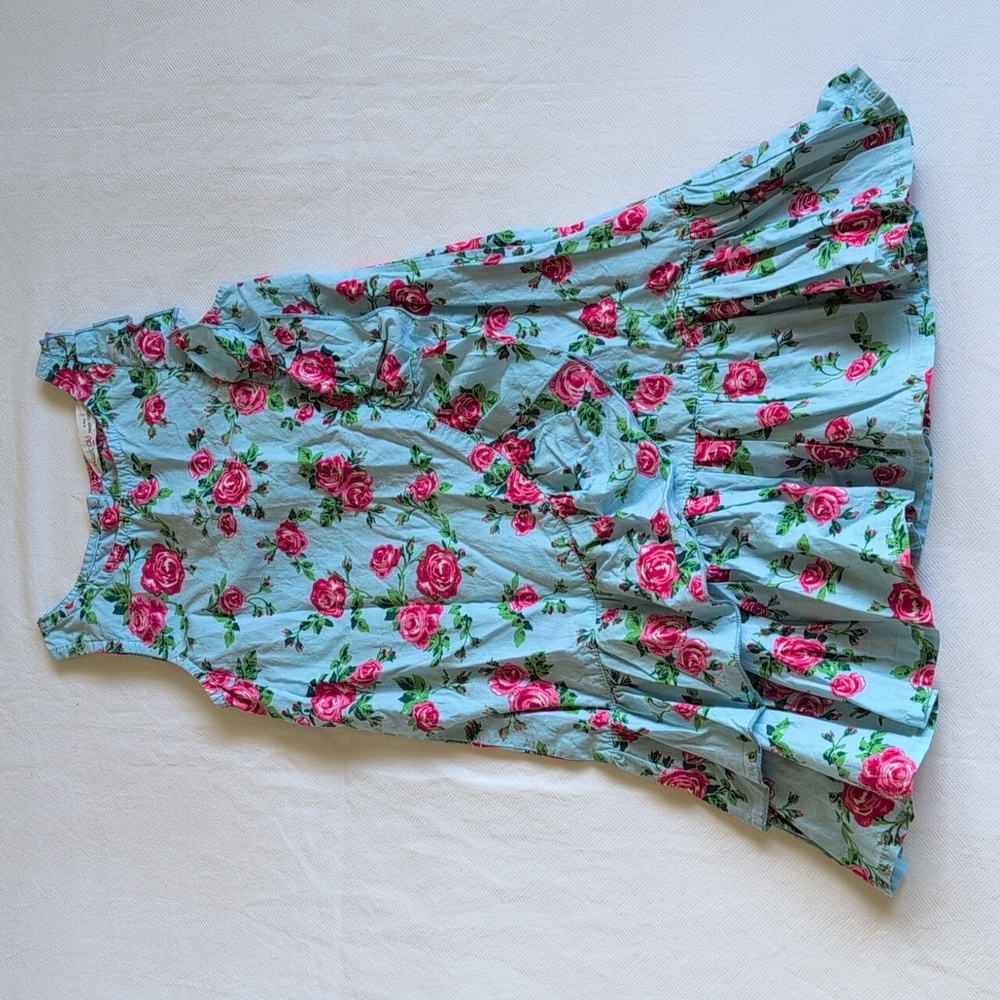 beebay rose floral blue dropped waist ruffle trim cotton sundress 4 YRS girls